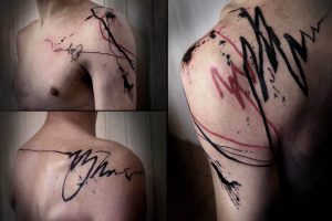 Lina Tattoo Chest Back Shoulder Red Black Lines
