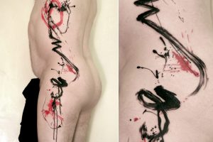 Lina Tattoo Side of the Body Black Red Strokes Splashes