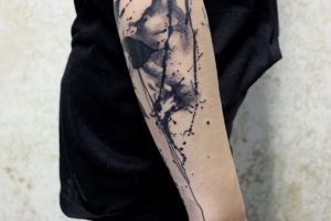 Lina Tattoo Arm Black Splashes Spills Strokes