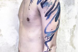Lina Tattoo Shoulder Chest Upper Arm Blue Black Splashes Strokes